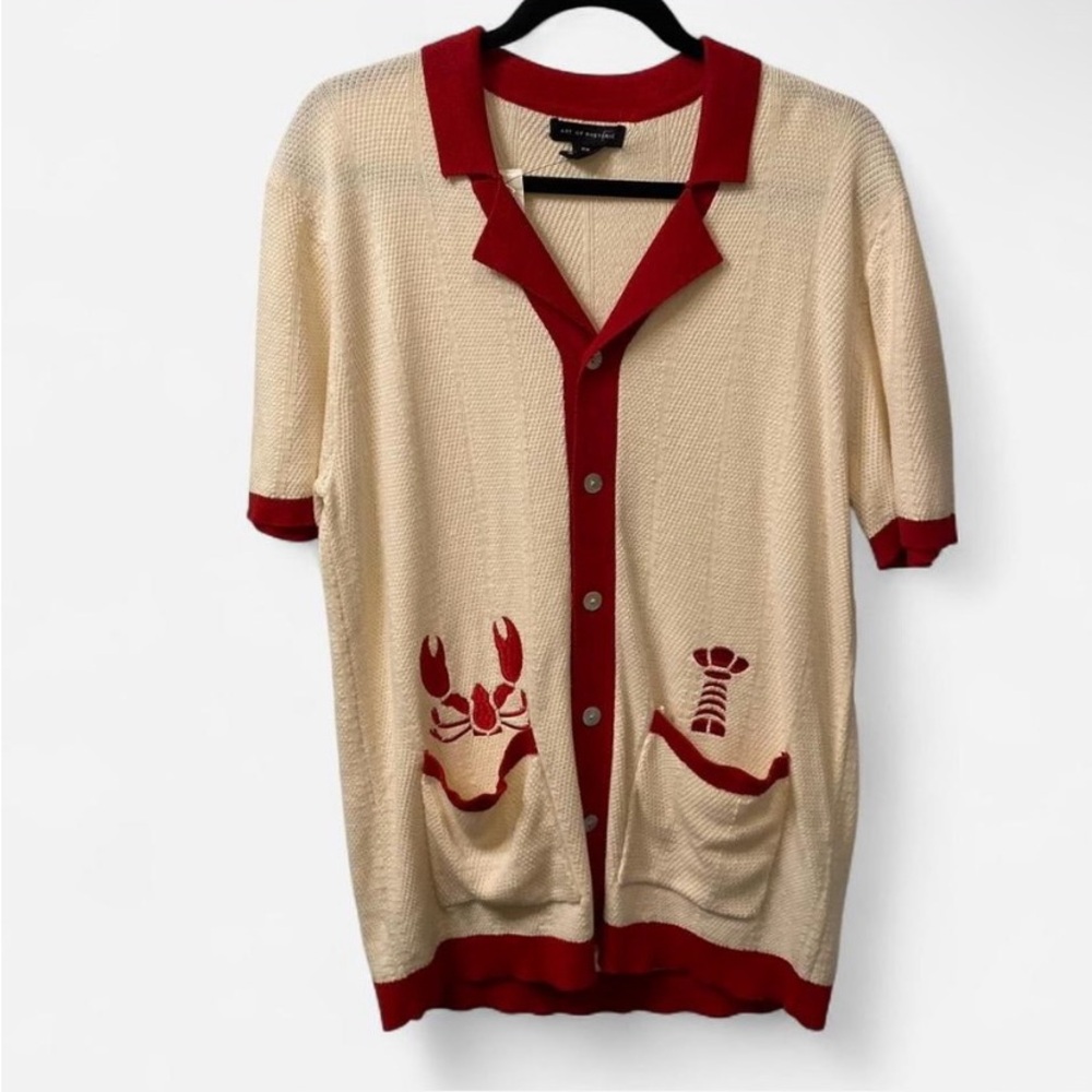 NWT AOR Art of Rhetoric Polo Mens M Button Up Knit Cardigan Short Sleeve Lobster